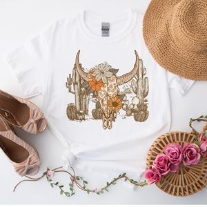 Western country bull skull cactus Midwest concert tshirt